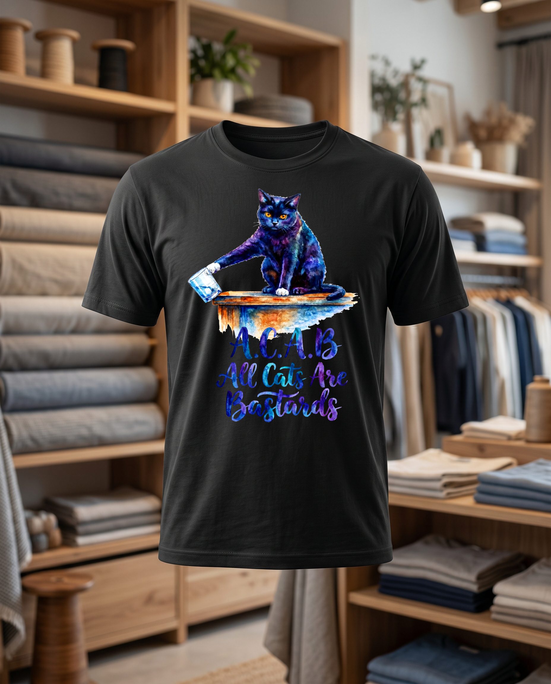 Blue Cat AcAb 30x35 DTF T shirt noir face