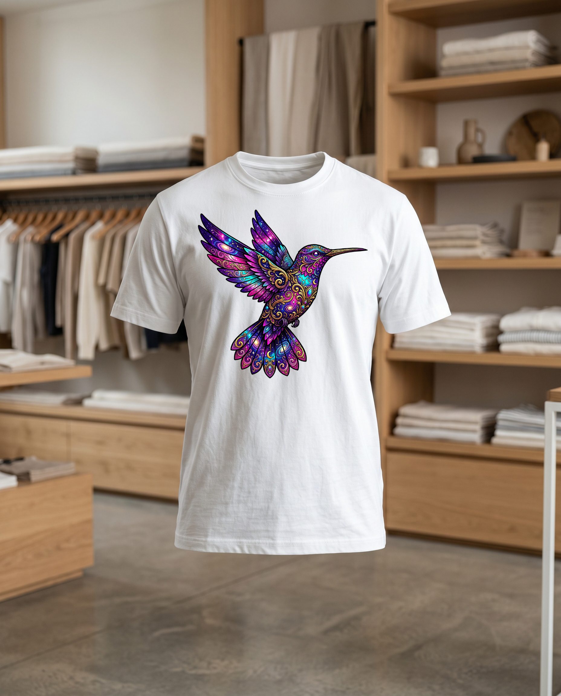 colibri 30x30 DTF T shirt blanc face