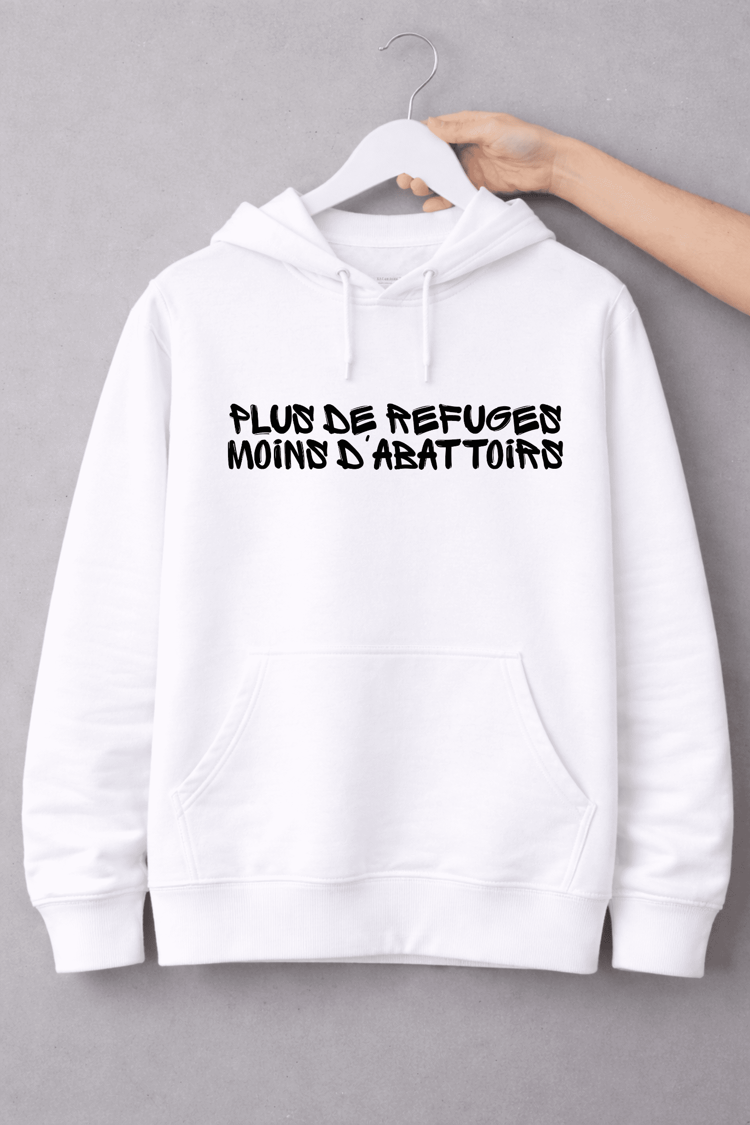 plus de refuges moins dabattoirs sweat blanc