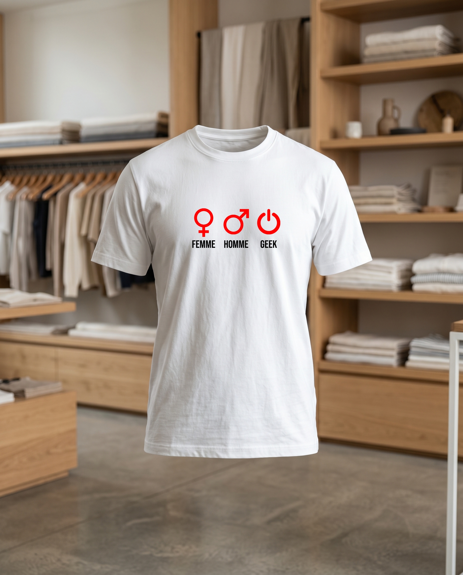 Femme Homme Geek rouge 33x24 DTF T shirt blanc face