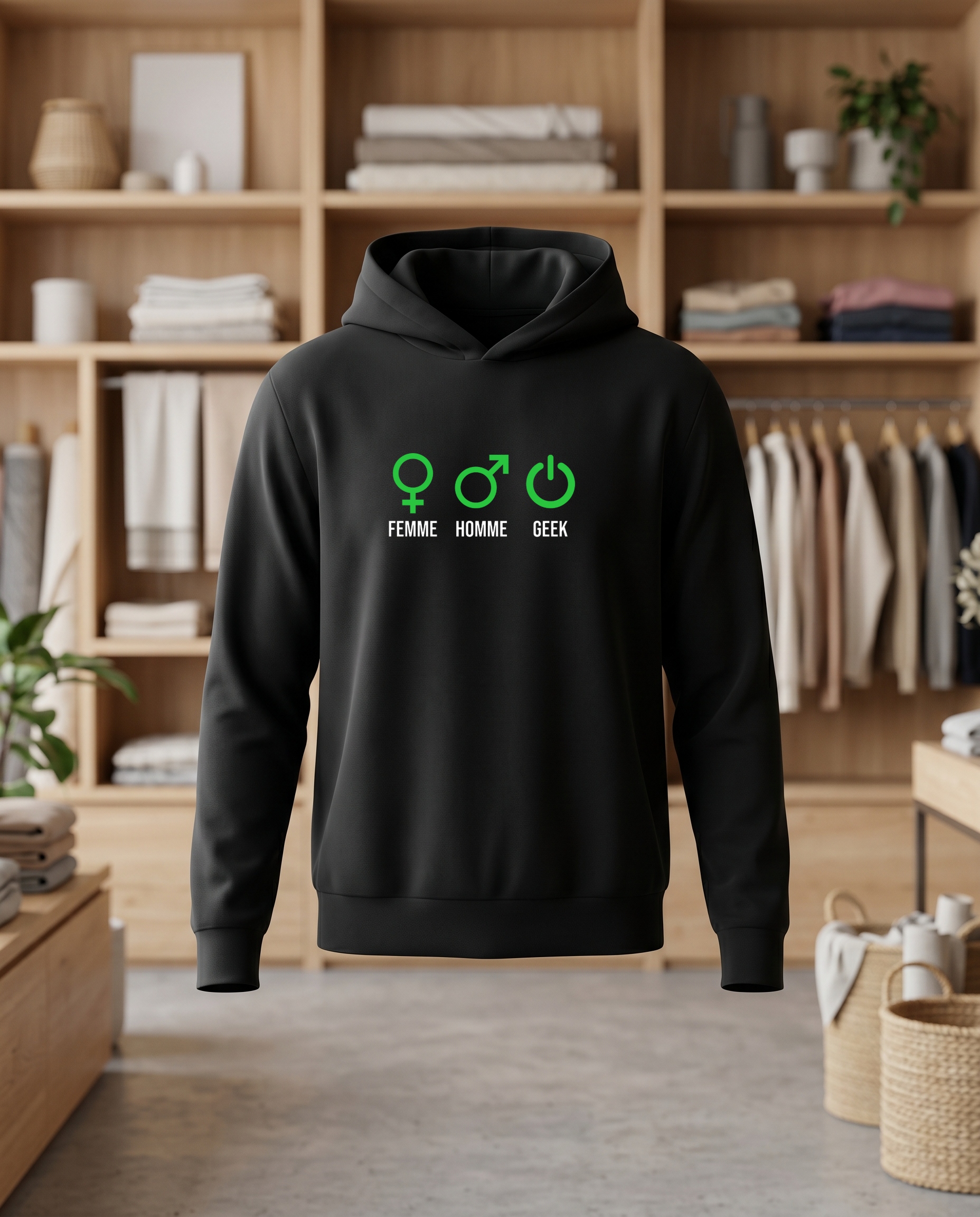 Femme Homme Geek vert 33x24 DTF Sweat noir face