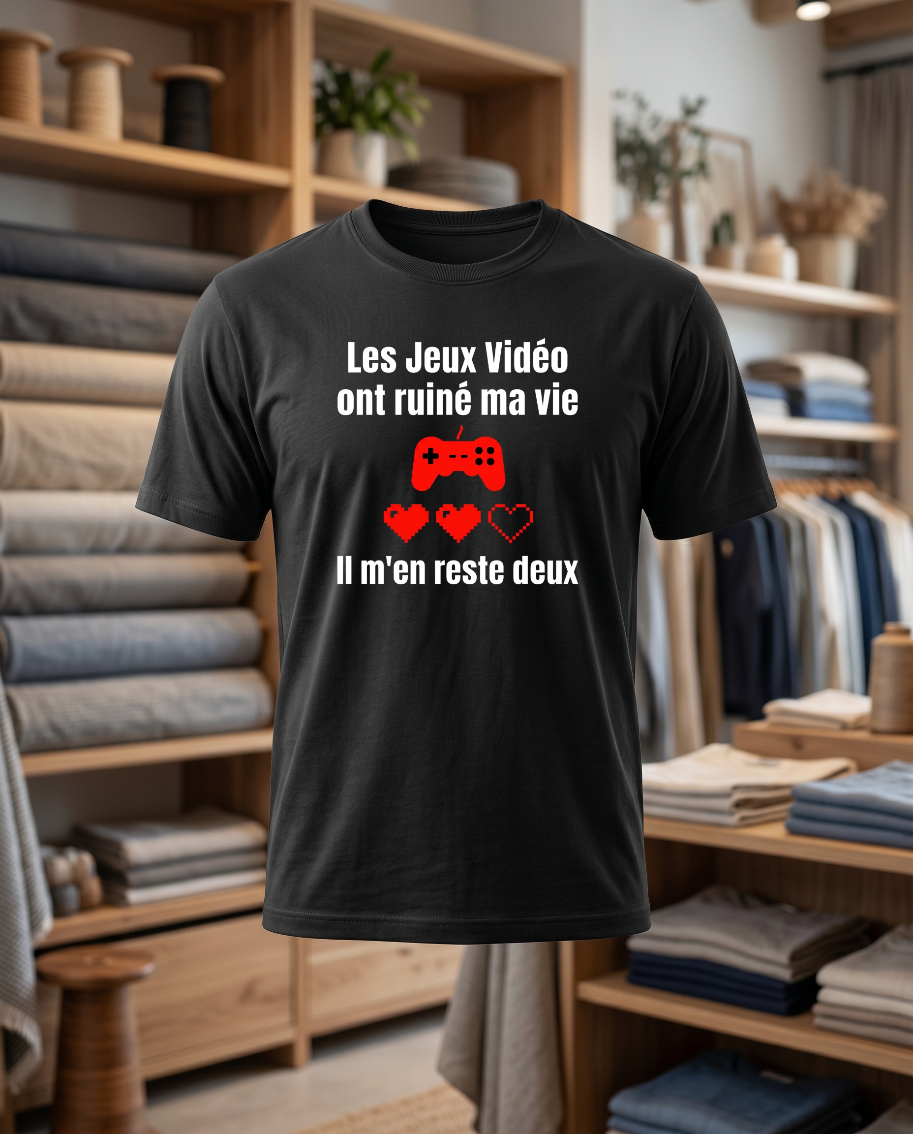 Les jeux videos on gach ma vie 30x30 DTF T shirt noir face